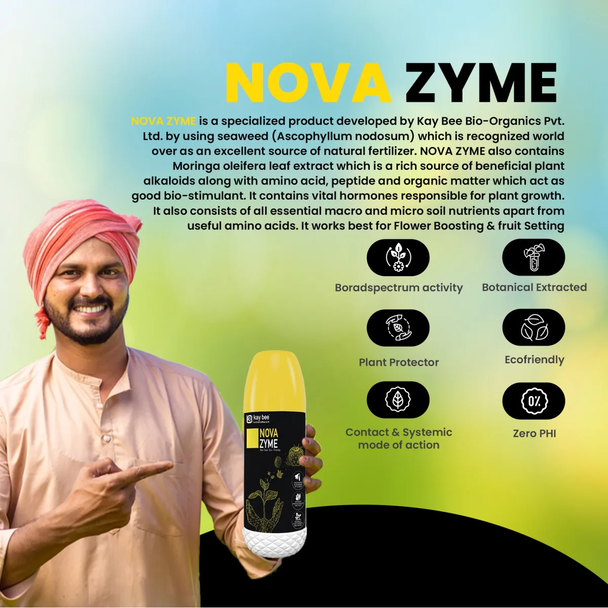 Kay Bee NOVA Zyme | Seaweed Extract Liquid Concentrate | Plant Growth Regulator for Gardens and Agriculture | Helps to Boost Flowering and Fruiting | Helps to Improve Tillering