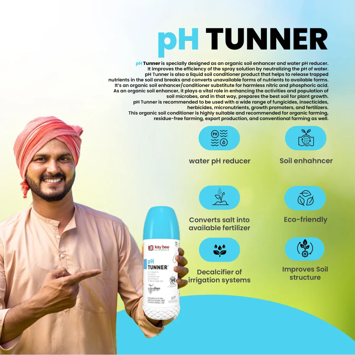 Kay Bee pH Tunner | Specially Designed for Reducing pH of Soil and Water | pH Balancer | Helps in Nutrient Availability | Soil Conditioner