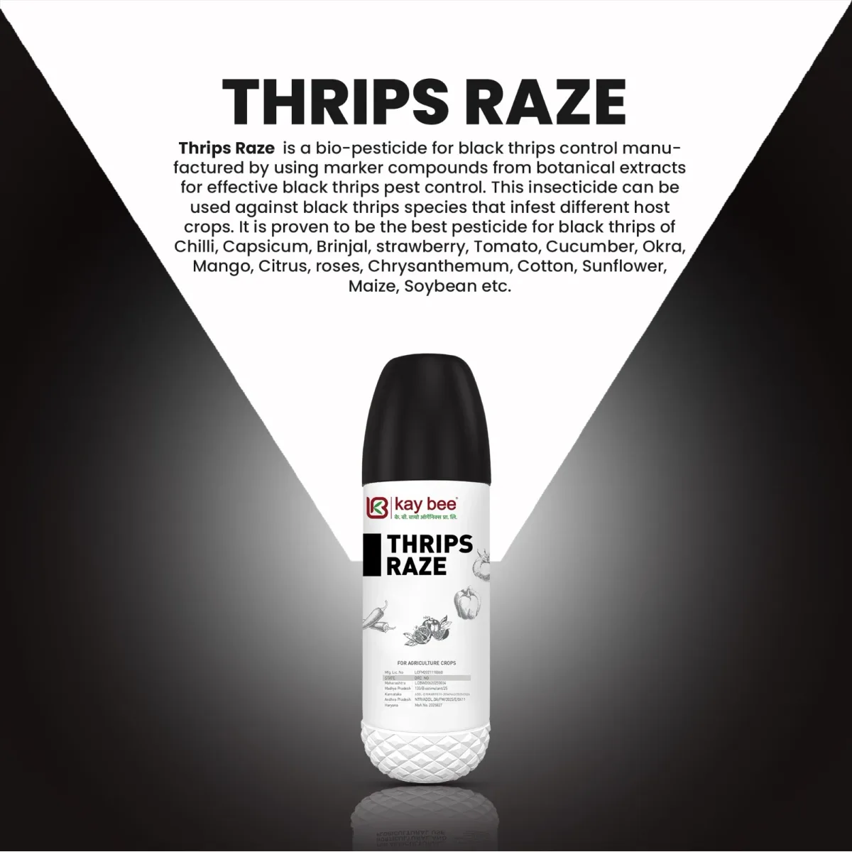 Kay Bee Bio Thrips Raze (Black Thrips Special) | Organic Black Thrips Control for Vegetables, Fruits, Flowers, Cash Crops & More | Plant-Based, Residue-Free, Eco-Friendly