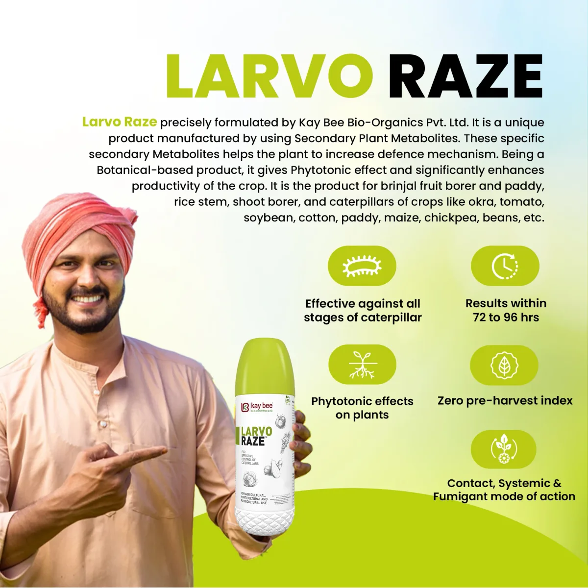 Larvo Raze – Best Larvicide and Insecticide for Stem Borer, Shoot Borer, and Caterpillar Control in Paddy, Brinjal, Cotton, Tomato, and Other Crops