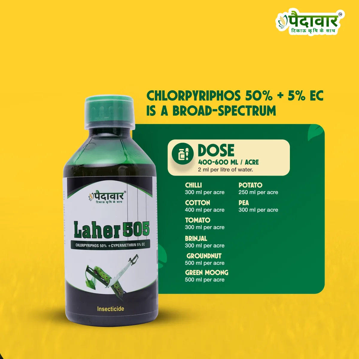 Paidavaar Laher 505 Chlorpyriphos 50% + Cypermethrin 5% EC Insecticide
