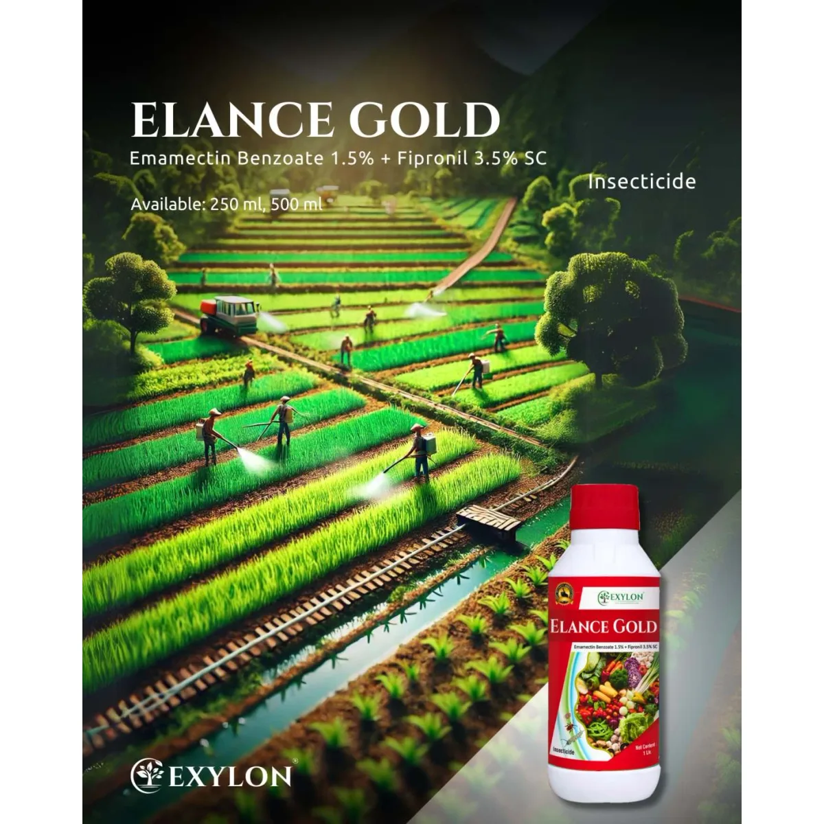 Exylon Elance Gold (Emamectin Benzoate 1.5% + Fipronil 3.5% SC) – Effective Insecticide for Groundnut, Chilli, Vegetables & more