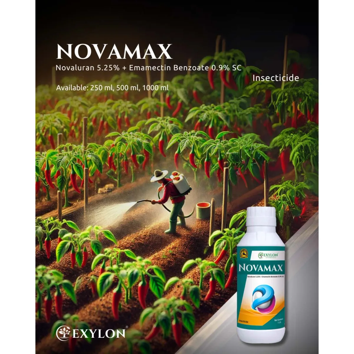 Exylon Novamax (Novaluran 5.25% + Emamectin Benzoate 0.9% SC) – Effective Insecticide for Cotton, Chilli, Vegetables & more