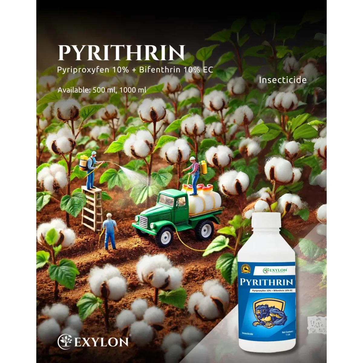 Exylon Pyrithrin (Pyriproxyfen 10% + Bifenthrin 10% W/W EC) – Effective Insecticide for Cotton, Groundnut, Vegetables & more