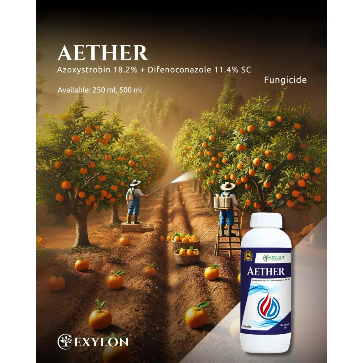 Exylon Aether (Azoxystrobin 18.2% + Difenoconazole 11.4% SC) – Effective Fungicide for Groundnut, Wheat, Vegetables & more