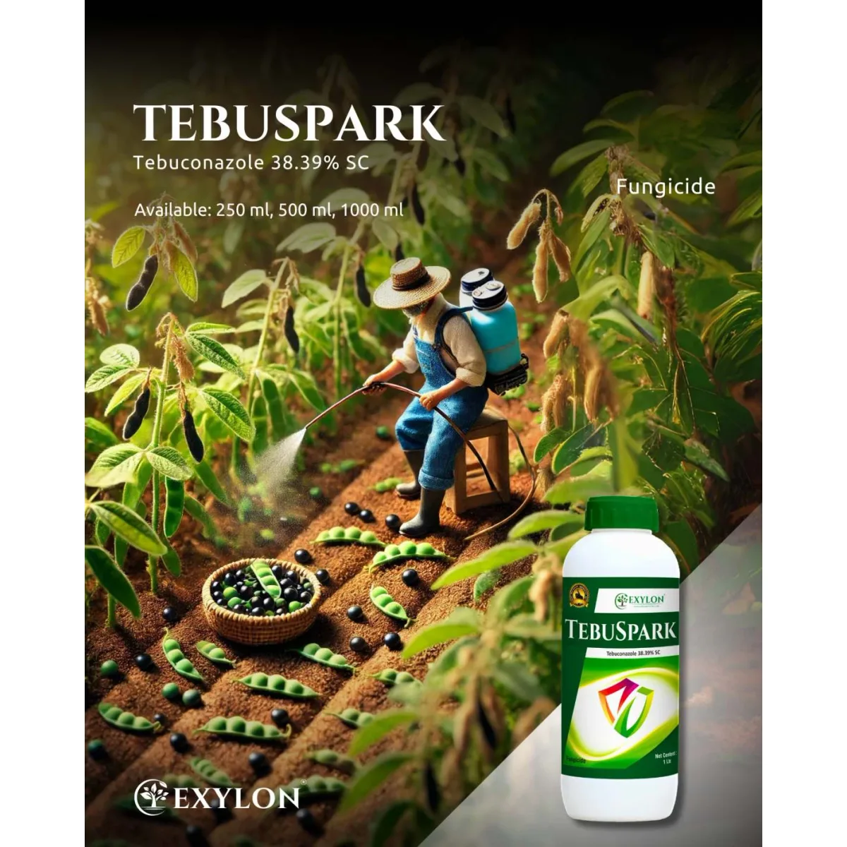 Exylon Tebuspark (Tebuconazole 38.39% SC) – Effective Fungicide for Groundnut, Vegetables, Fruits & more