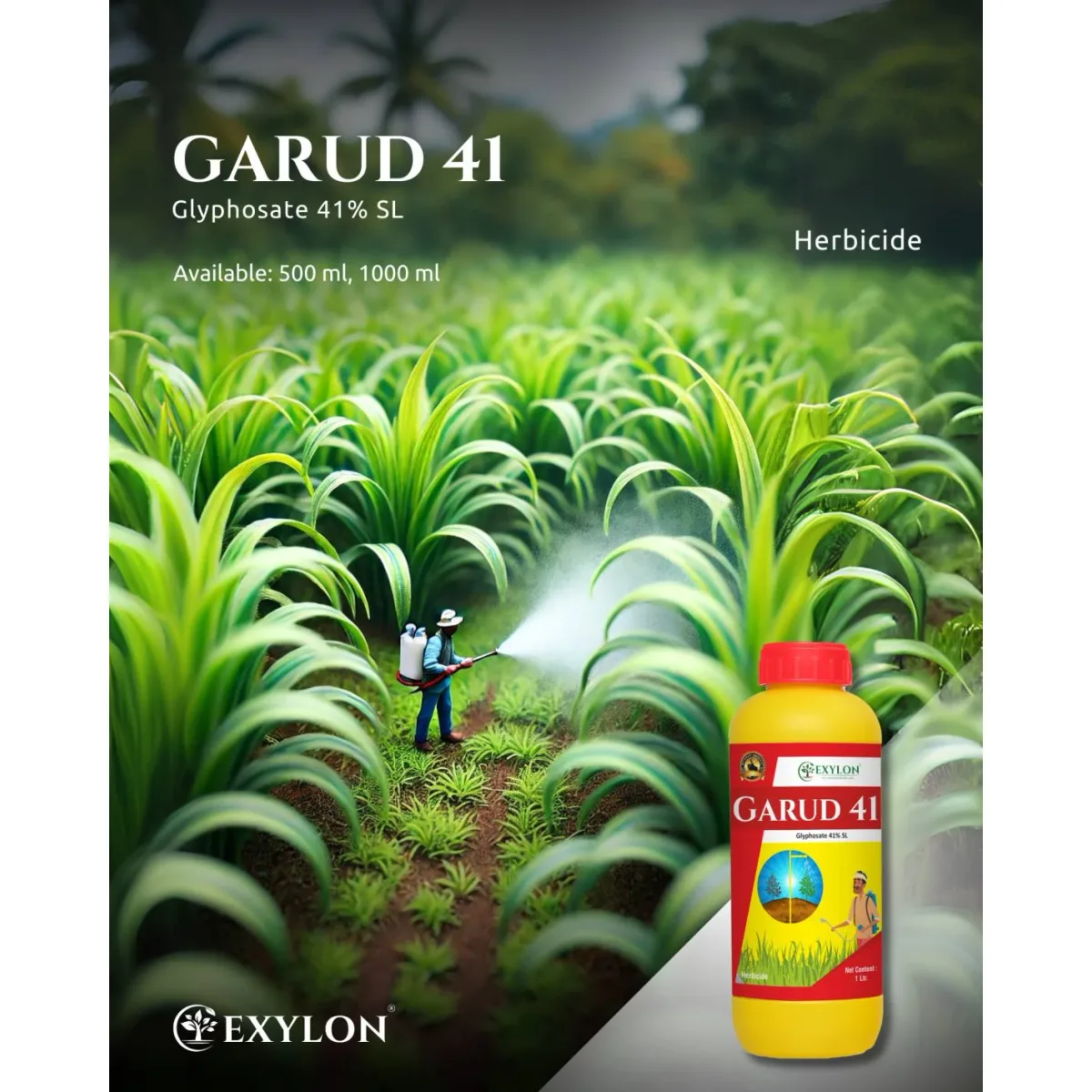 Exylon Garud 41 (Glyphosate 41% SL) – Effective Herbicide for Cotton, Paddy, Soybean & more