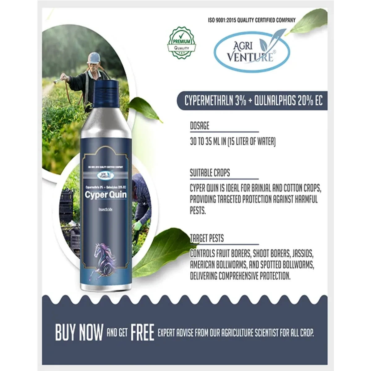 AgriVenture Cyper Quin (Cypermethrin 3% + Quanialphos 20%) Insecticides