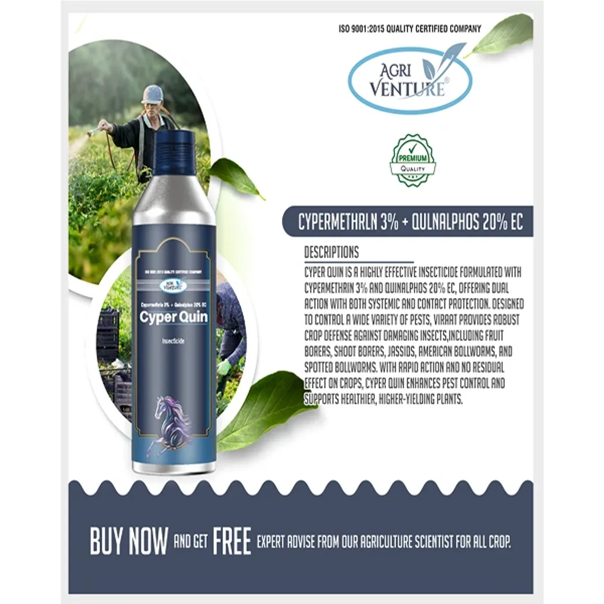 AgriVenture Cyper Quin (Cypermethrin 3% + Quanialphos 20%) Insecticides