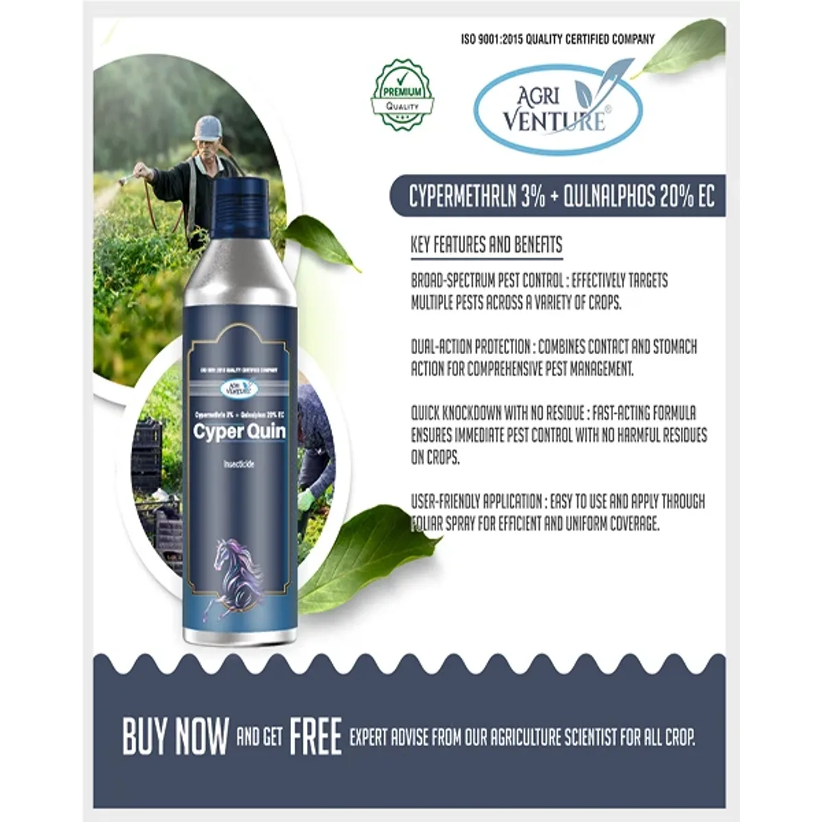 AgriVenture Cyper Quin (Cypermethrin 3% + Quanialphos 20%) Insecticides