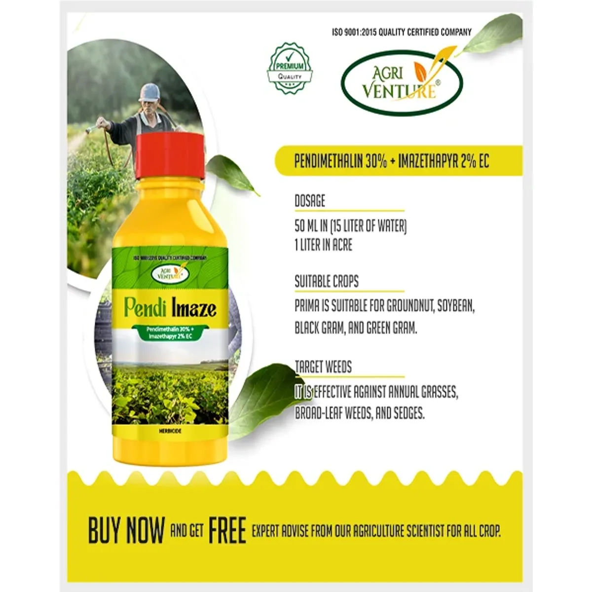AgriVenture Pendi Imaze (Pendimethalin 30% + Imazethapyr 2% EC) Herbicides