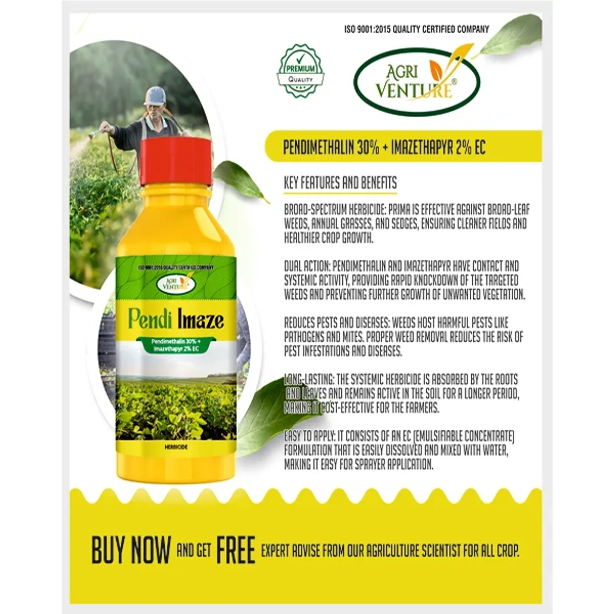 AgriVenture Pendi Imaze (Pendimethalin 30% + Imazethapyr 2% EC) Herbicides