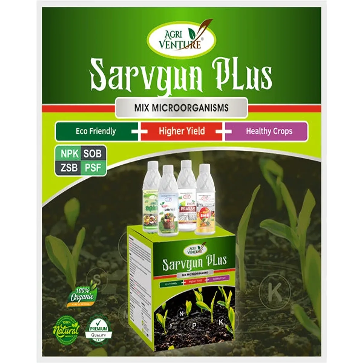 AgriVenture Sarvgun Plus (Mix MicroOrganisms – NPK+SOB+ZSB+PSF) Bio Fertilizers
