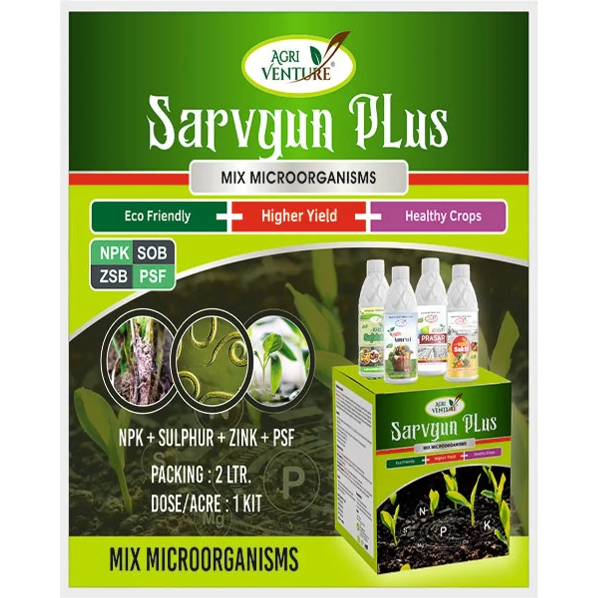 AgriVenture Sarvgun Plus (Mix MicroOrganisms – NPK+SOB+ZSB+PSF) Bio Fertilizers