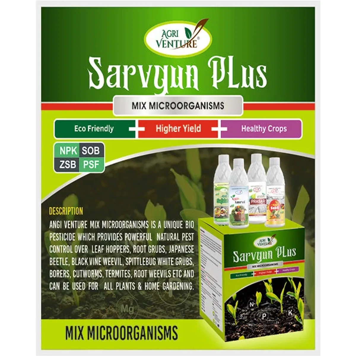 AgriVenture Sarvgun Plus (Mix MicroOrganisms – NPK+SOB+ZSB+PSF) Bio Fertilizers