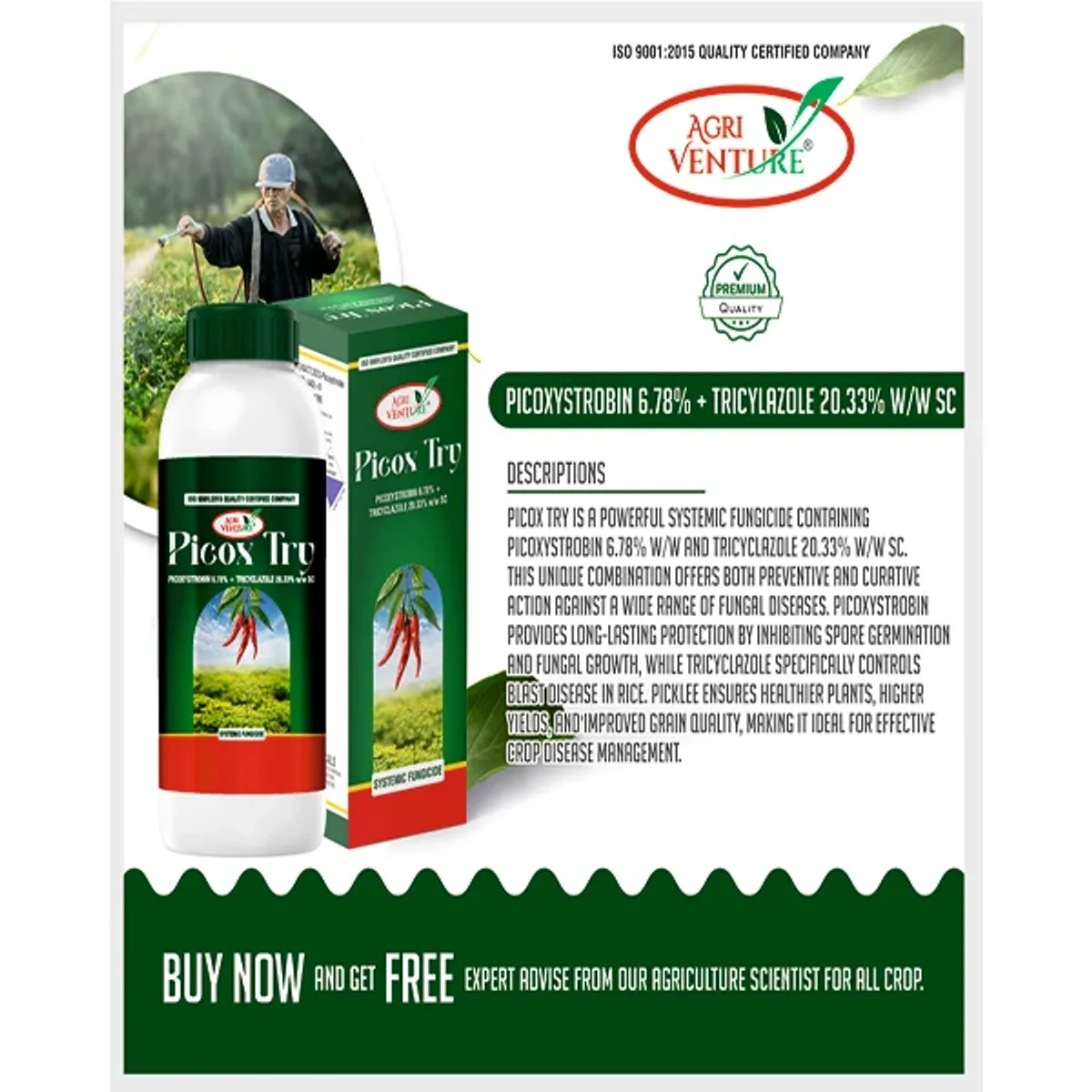 AgriVenture Picox TRY (Picoxystrobin 6.78% + Tricyclazole 20.33% SC) Fungicides