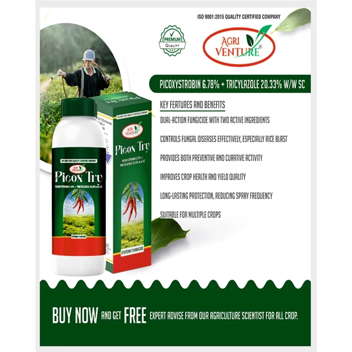 AgriVenture Picox TRY (Picoxystrobin 6.78% + Tricyclazole 20.33% SC) Fungicides