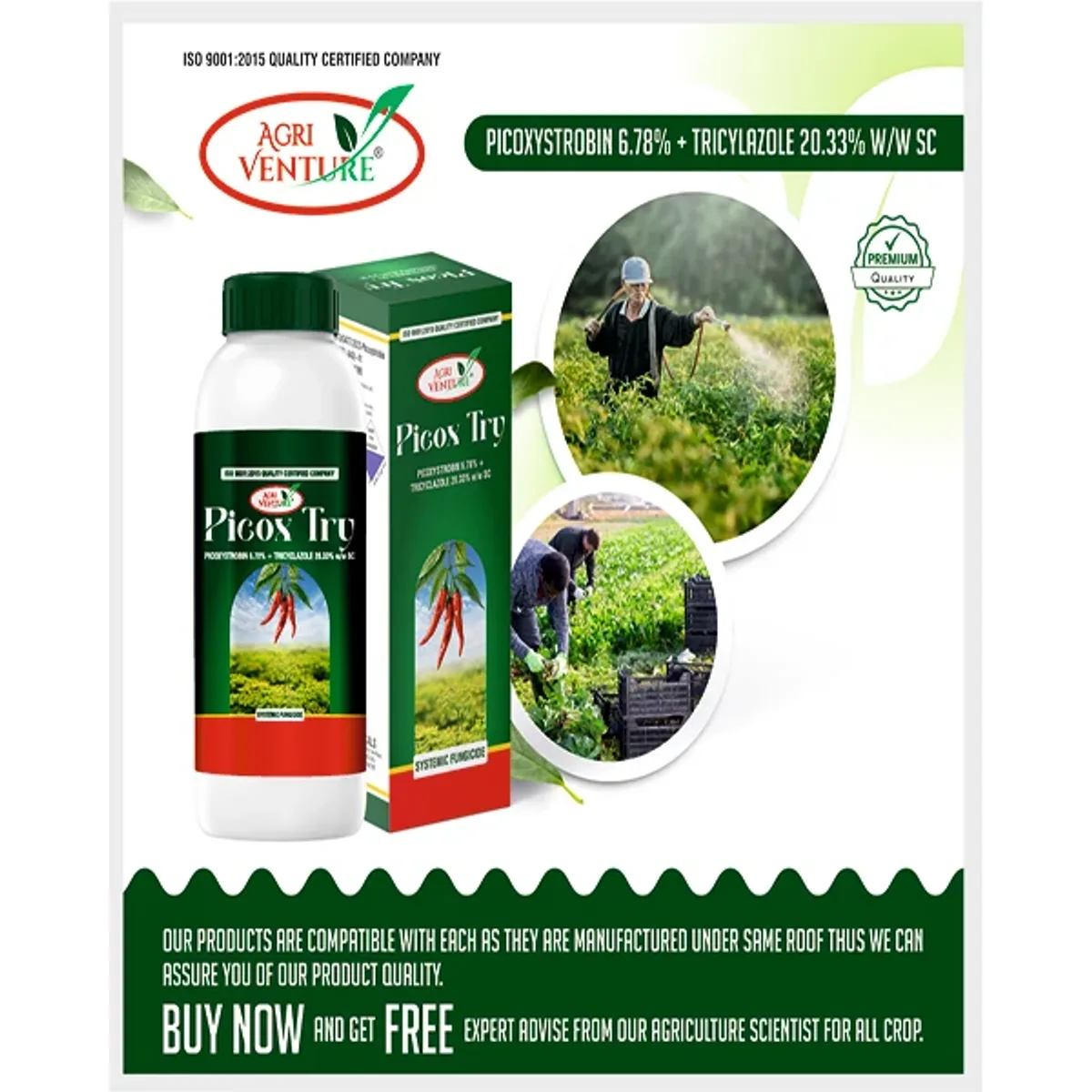 AgriVenture Picox TRY (Picoxystrobin 6.78% + Tricyclazole 20.33% SC) Fungicides